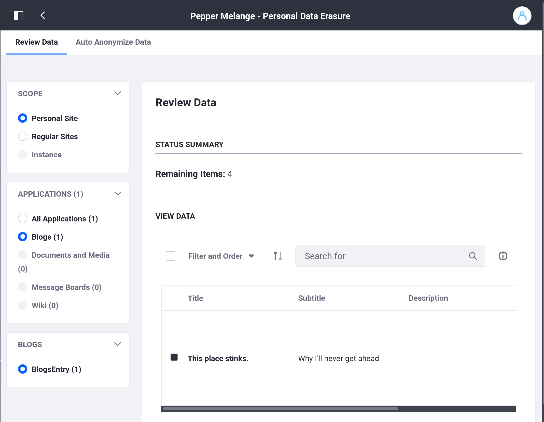 Figure 1: From here, you can browse all data the user posted on his or her personal Site.
