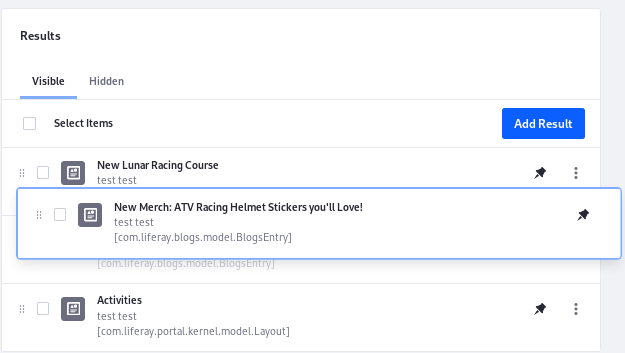 Figure 5: Re-order the pinned rankings if you want to emphasize or de-emphasize certain results.