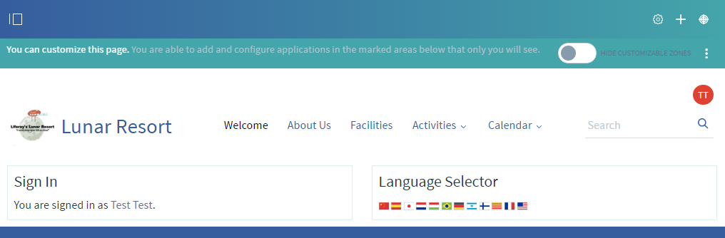 Figure 11: In this example, the user added the Language app, and changed the display style from icons to a select box.