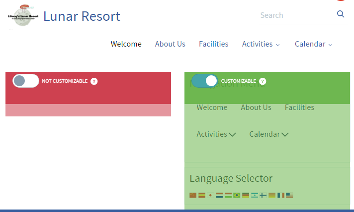 Figure 9: Customizable regions are colored green and non-customizable regions are colored red.