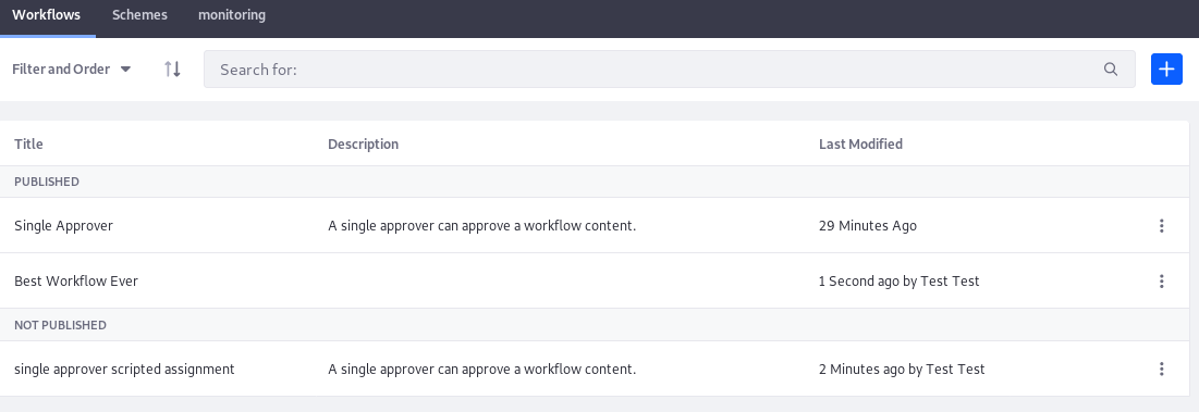 Figure 2: View a list of the current workflows that can be edited in the Kaleo Designer.