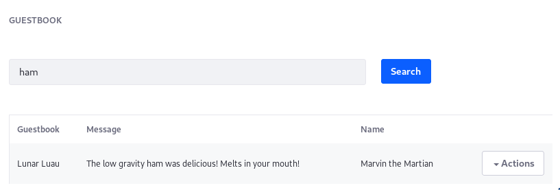 Figure 1: Add a search bar so users can search for Guestbook Entries. If a message or name matches the search query, the Entry is displayed in the search results.
