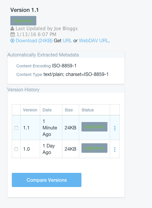 Figure 13: Updating a file through Liferay Sync increments the files version number. You can view a files version number through the web interface.