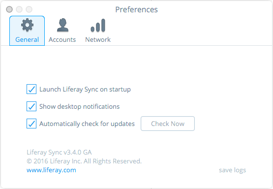 Figure 11: The Preferences menus General tab contains settings for Syncs general behavior.