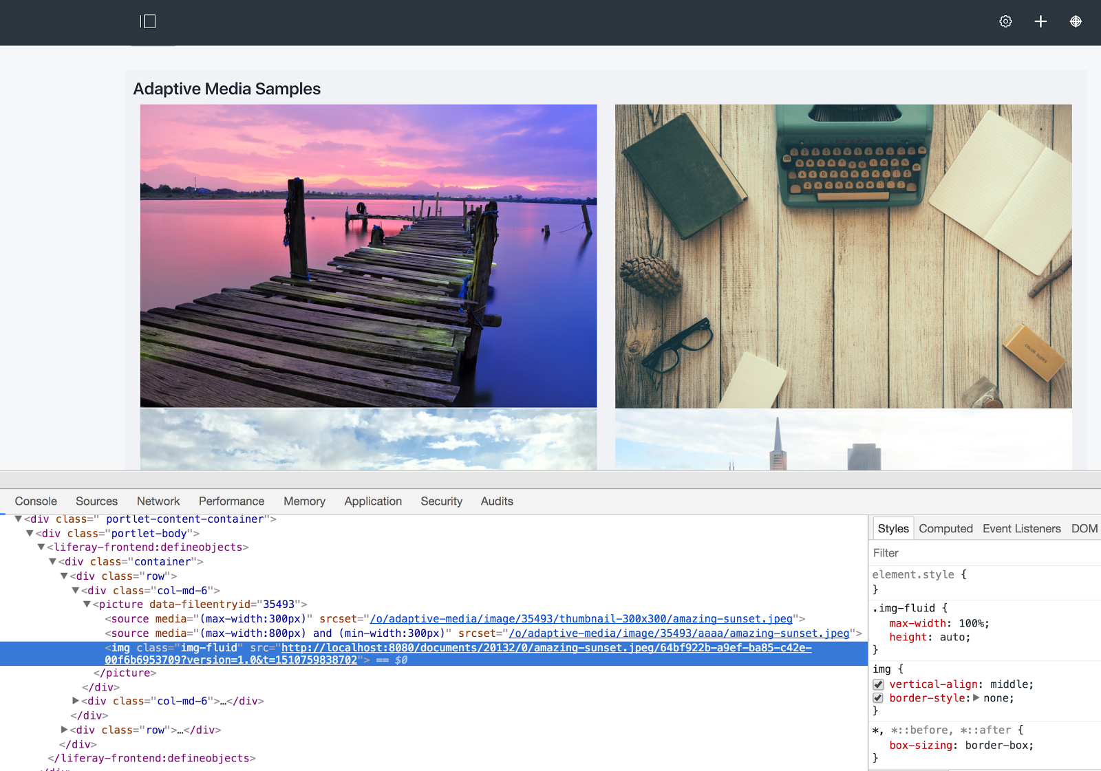 Figure 1: The Adaptive Media Samples app shows all the sites adapted images.