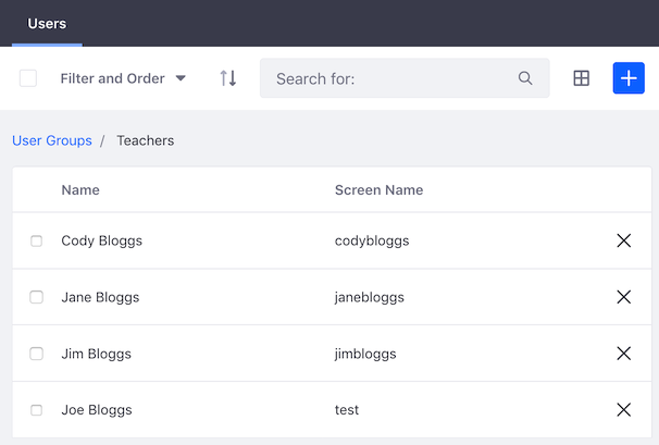 Figure 2: The list of Users lets you manage the User Groups membership.