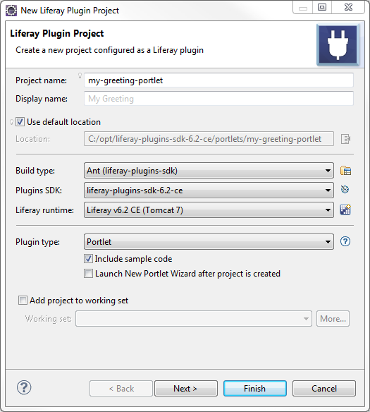 Figure 1: Creating portlet projects with Liferay IDE is easy.