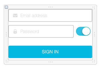 Figure 1: This example Extended Themes XIB file extends the Login Portlets UI and behavior with a switch that lets the user show or hide the password field value.