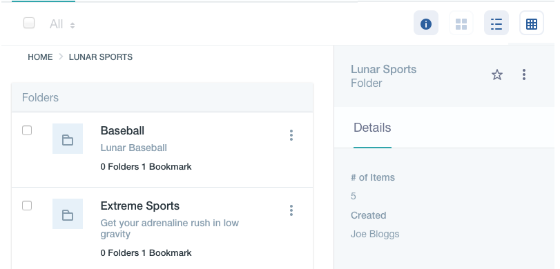 Figure 4: A folders info panel shows more information about the folder, and lets you take additional actions.