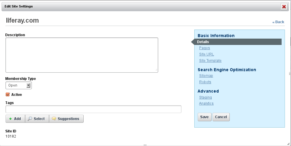 Figure 2.8: Site Settings