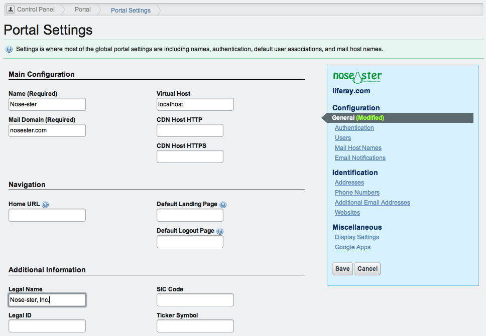 Figure 2.1: Changing Portal
Settings