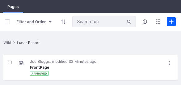 Figure 3: The wiki nodes view in site administration has features that help you access and learn information about a wiki nodes pages.