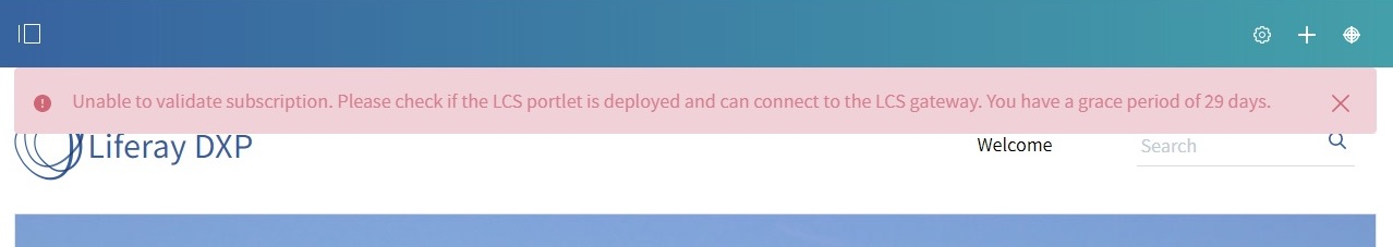 Figure 1: A warning message is displayed to administrators if the server cant connect to LCS to validate the subscription.