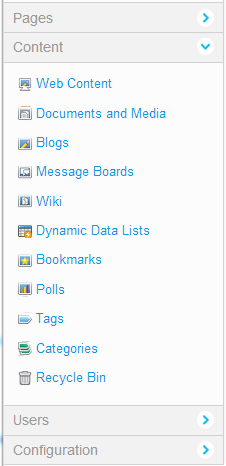 Figure 2.11: Your sites content resides on the Site Administration page.