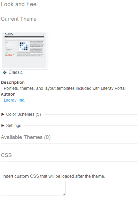 Figure 2.8: The Look and Feel interface allows you to choose a theme for the current site.