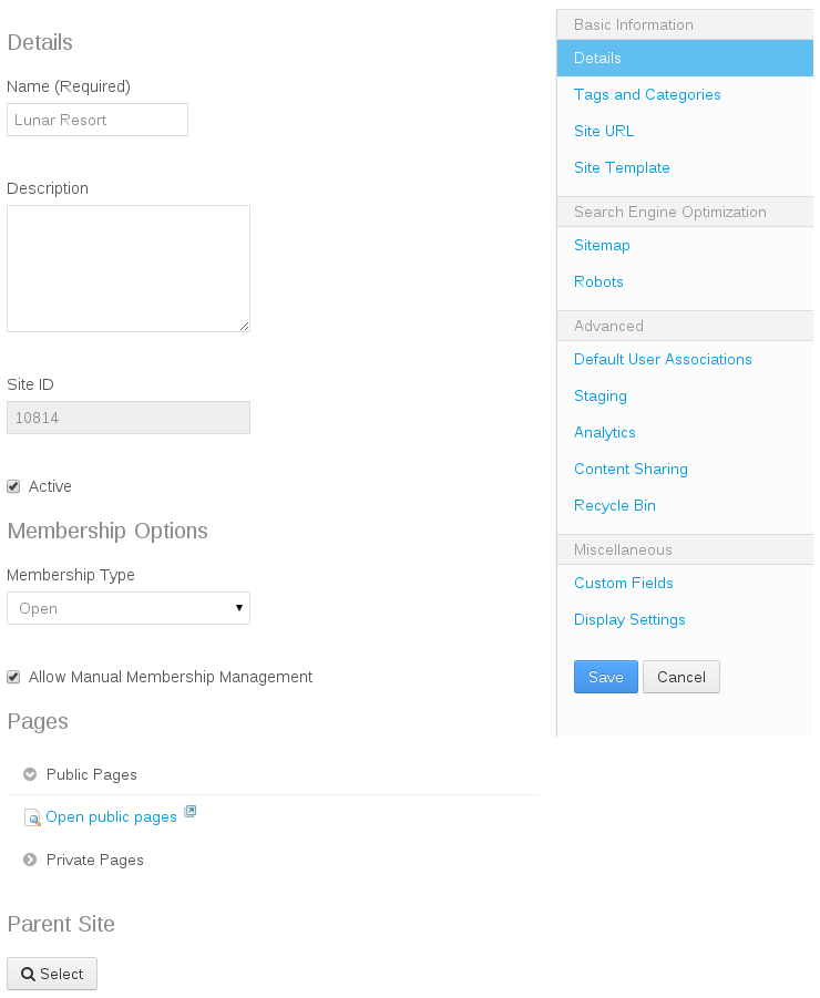 Figure 2.10: The Site Settings window offers a plethora of options for your site.
