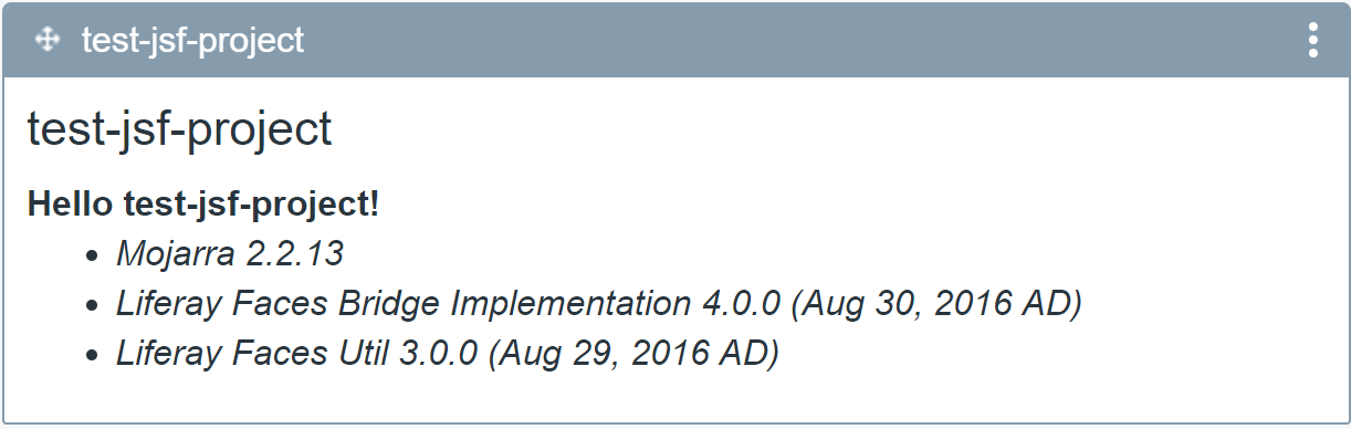 Figure 3: The generated JSF portlet project displays basic build information.