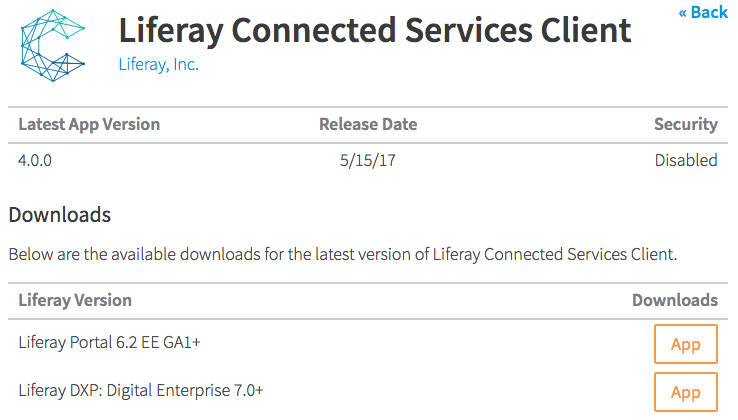 Figure 3: Click the App button next to the version of the app you want to download.