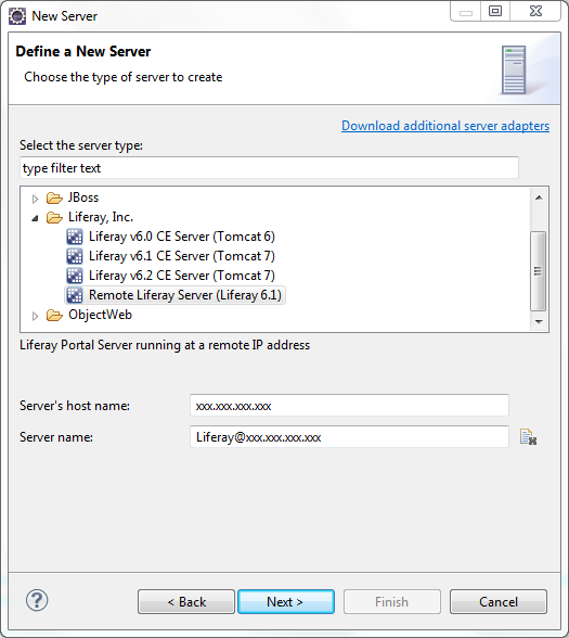 Figure 2: Configure the remote Liferay servers information.