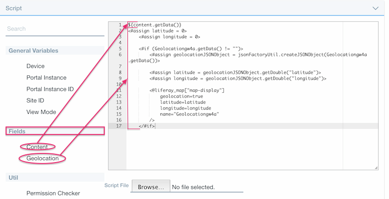 Figure 2: Add the Content and Geolocation snippets to create your web content template quickly.