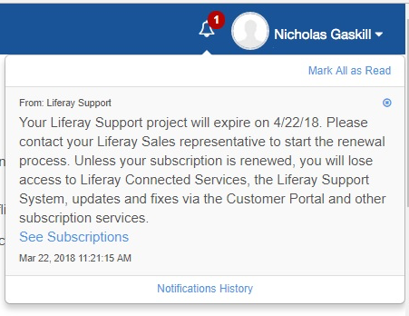 Figure 2: LCS sends you a notification prior to the expiration of your subscription.