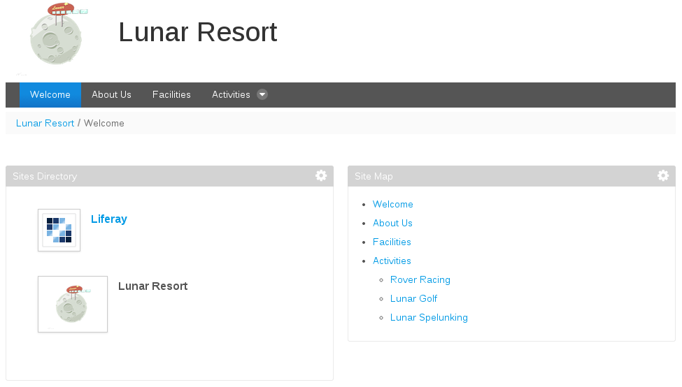 Figure 2.3: The Site Directory portlet can allow users to navigate between sites organized hierarchically. The Site Map portlet can allow users to navigate among pages of site organized hierarchically.