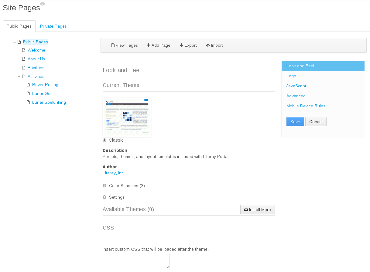 Figure 2.5: The Site Pages interface allows you to edit your site pages as a whole.