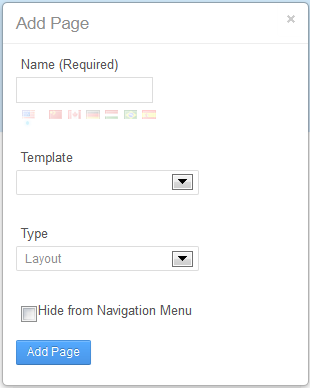 Figure 2.7: You can add a page to your site by giving it a name, page template, and page type.