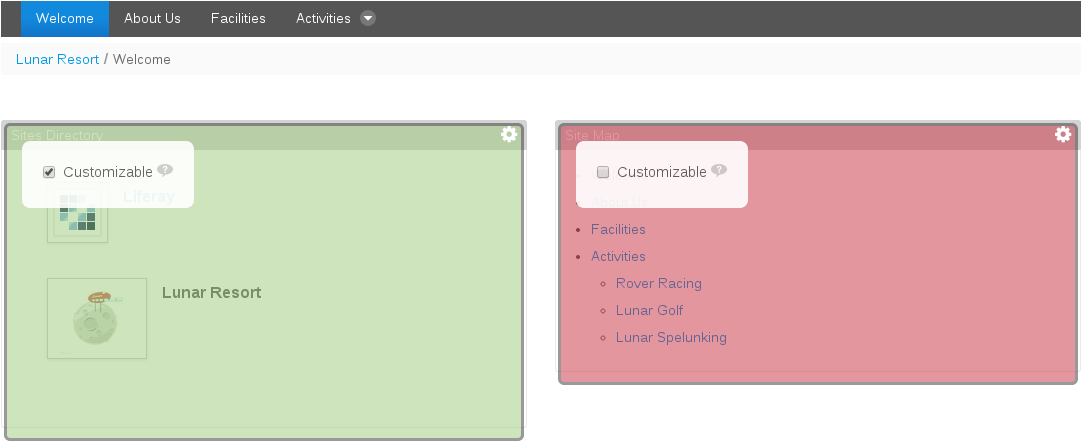 Figure 2.9: During page customization, individual columns change colors to indicate whether they are selected or not.