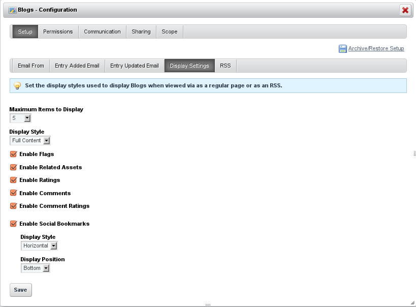 Figure 7.16: Blogs Configuration