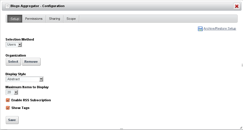 Figure 7.20: Blogs Aggregator
Configuration