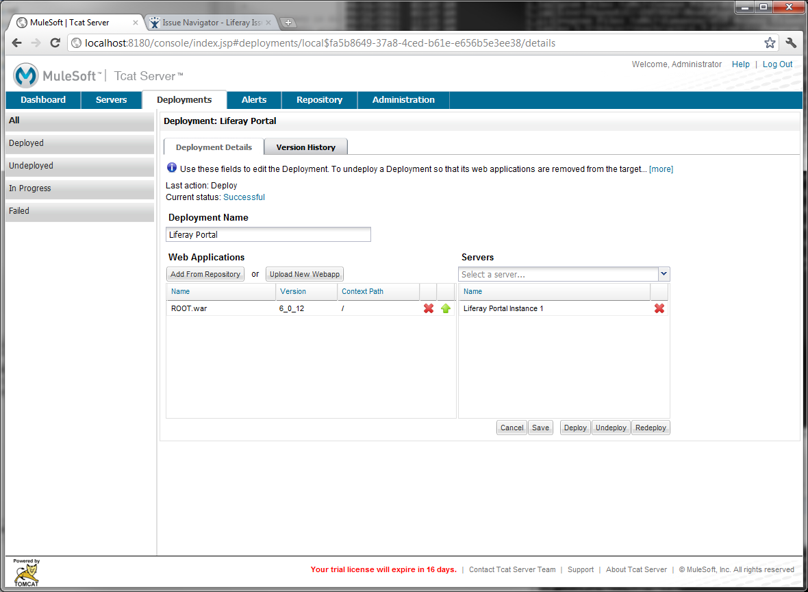 Figure 14.34: Completing Liferay Portal deployment