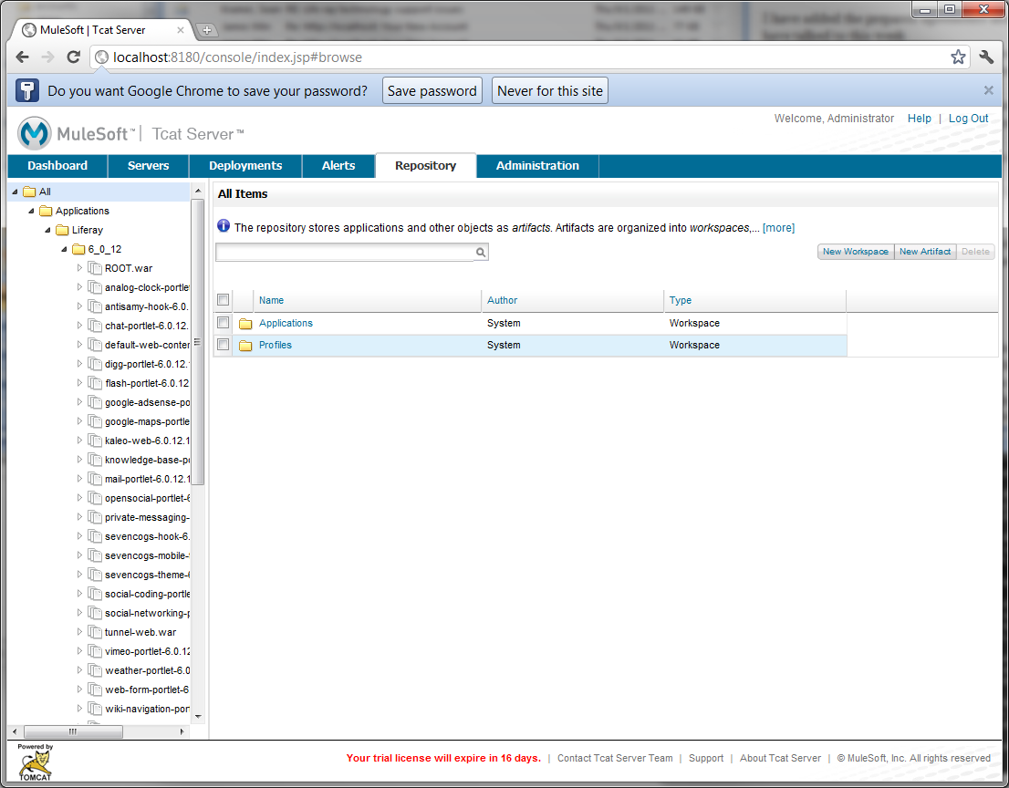 Figure 14.28: Tcat Repository: Applications