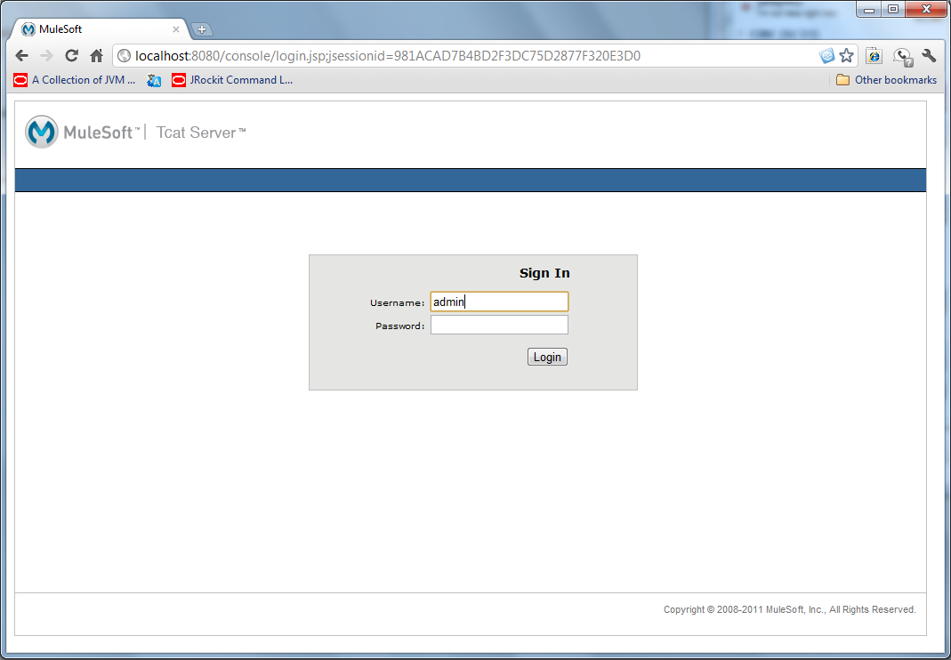 Figure 14.24: Tcat Admin Console log in