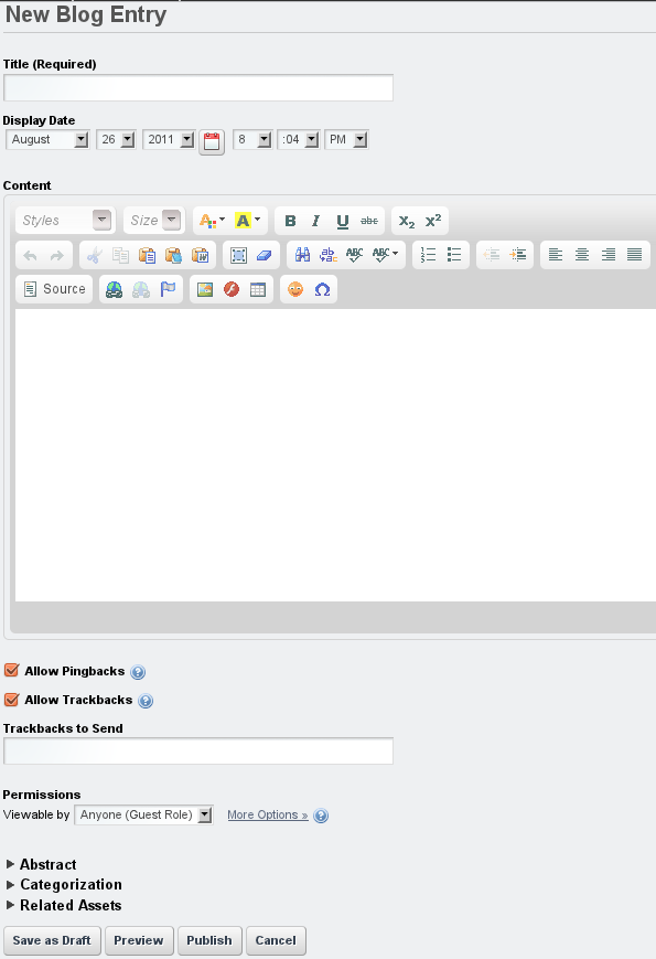 Figure 7.18: Adding a Blog Entry