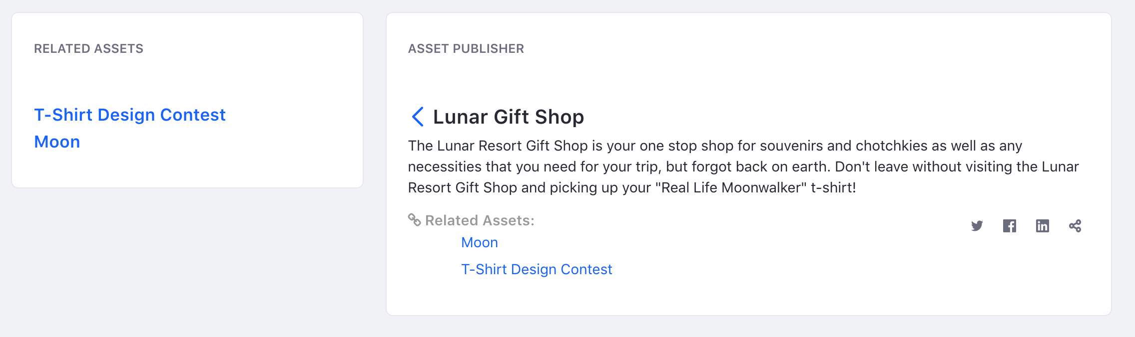図1：Asset Publisherでアセットを選択して、関連アセットアプリケーションに表示されている関連アセットを確認します。
