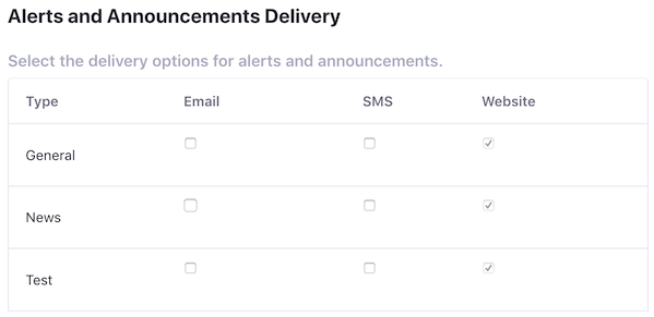 Figure 4: Each user can choose how they receive alerts and announcements.