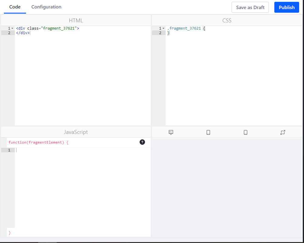 Figure 2: The Fragments editor provides an environment for creating all the parts of a Fragment.