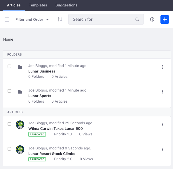 Figure 1: The Knowledge Base app in Site Administration lets you create Knowledge Base articles.