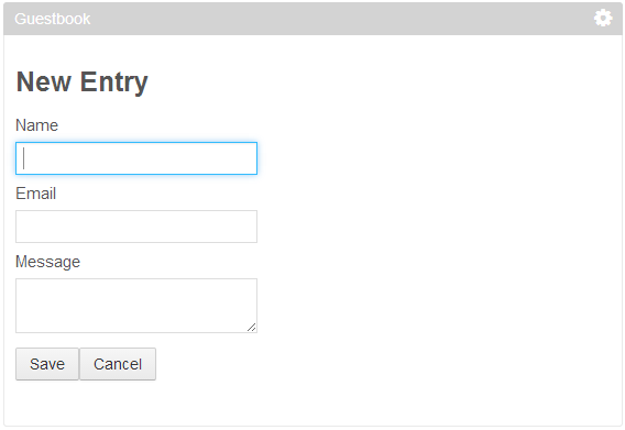 Figure 4: The entry view displays three text fields, a button to save the entry, and a button to cancel out of the view.