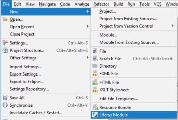 Figure 1: Selecting Liferay Module opens the New Liferay Modules wizard.