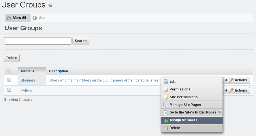 Figure 15.6: User Group Actions