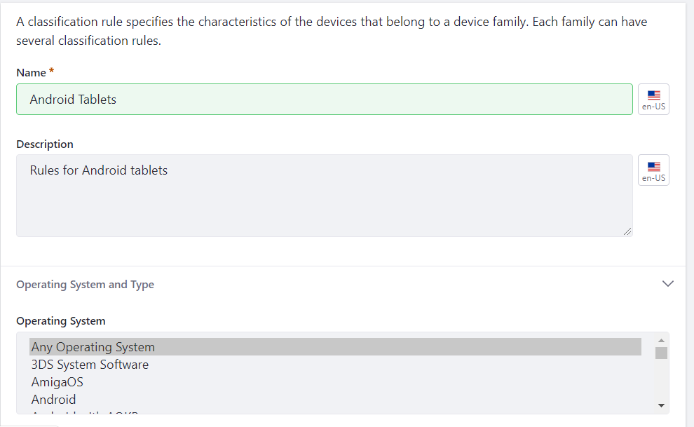 Figure 2: Select the operating system and device type for your rule.