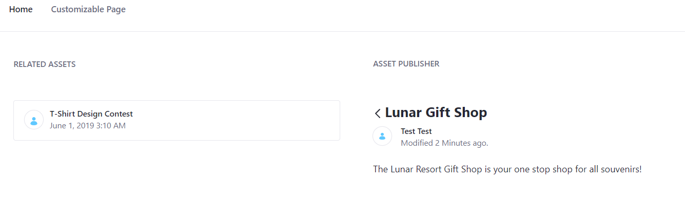 Figure 1: Select an asset in the Asset Publisher to see its related assets displayed in the Related Assets application.