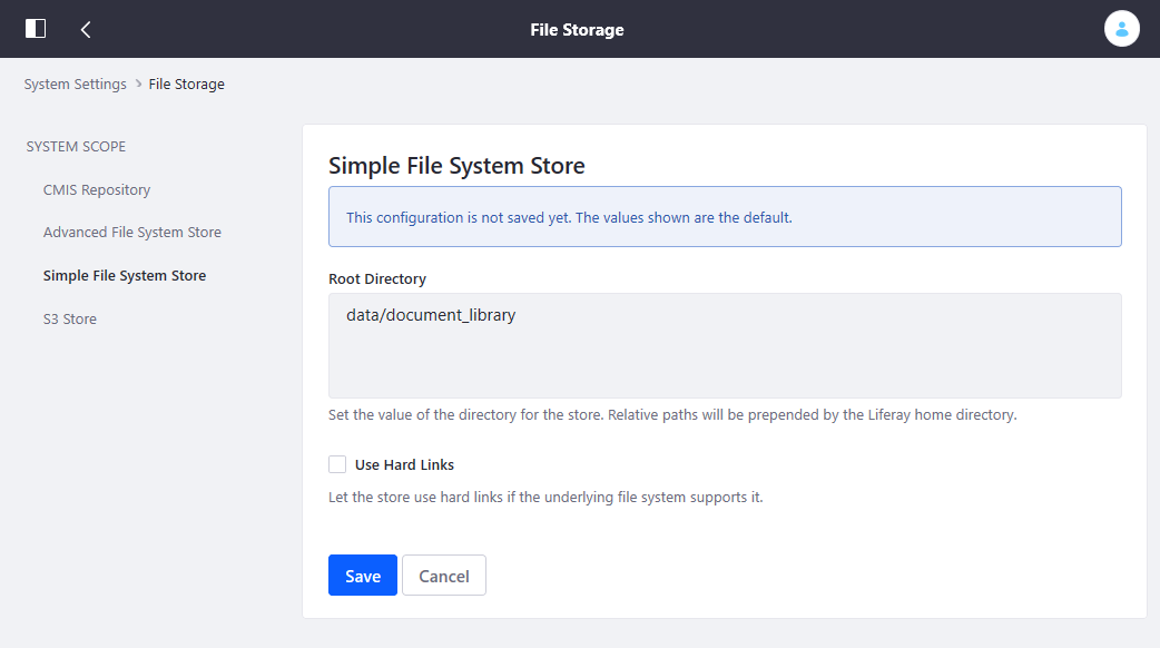 Figure 1: The File Storage page in System Settings lets you configure document repository storage.