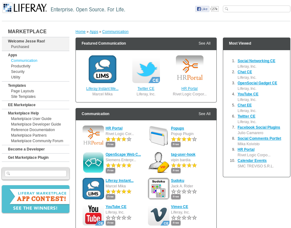 Figure 15.8: When searching for apps for your portal, you can browse through the complete list of Marketplace apps or browse by category.