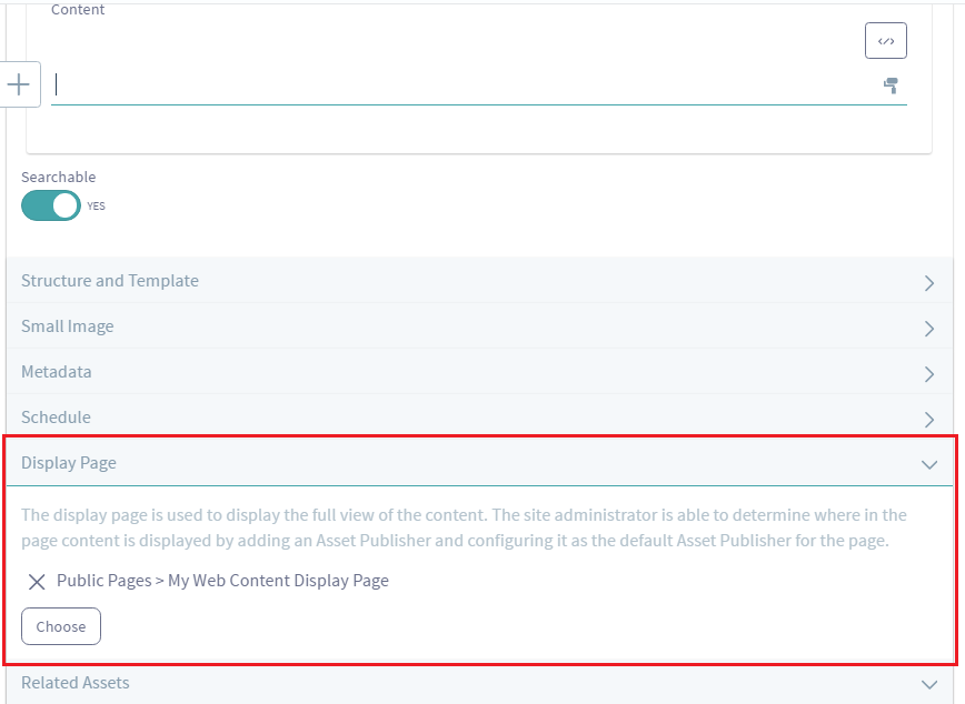 Figure 5: You can select a display page for a web content article when creating or editing one.