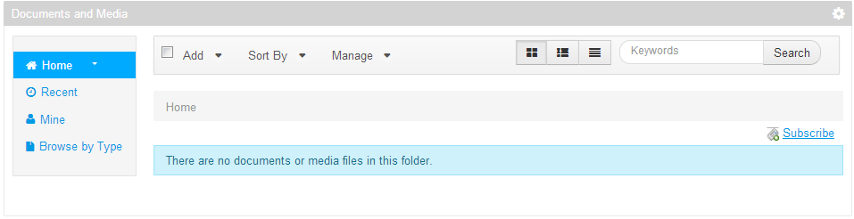 Figure 5.1: The Documents and Media portlet offers a plethora of options to choose from.