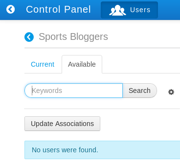 Figure 16.13: Users assigned to the User Group Manager role cant find any users to add!