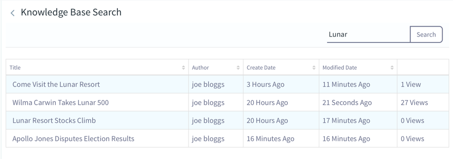 Figure 10: The Knowledge Base Search app helps you search the knowledge base for keywords.